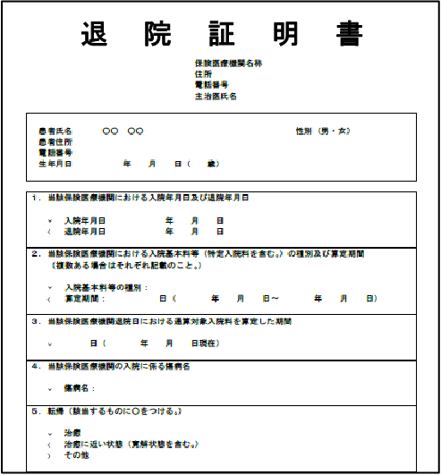 退院証明書