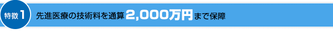 特徴1：先進医療の技術料を通算2,000万円まで保障