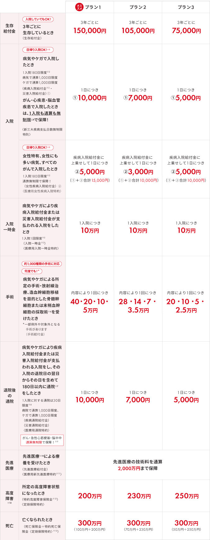 フェミニーヌの保障内容